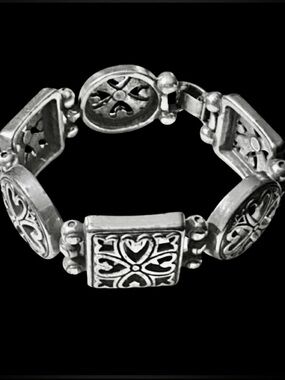 Brighton Ornate Chunky Square & Round Links Bracelet Filigree Heart & Clover